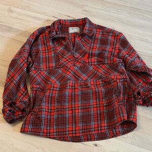 Free People We The Free Wind River Plaid Flannel Pullover Top Shirt Half Zip-XS